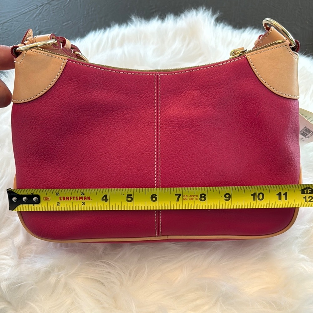 NWT Dooney & Bourke Small O-Ring Slouch Bag Fuchsia and Tan Leather - Picture 8 of 16
